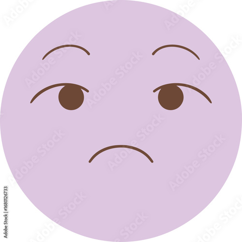 Purple emoticon with a bored face with eyes looking up