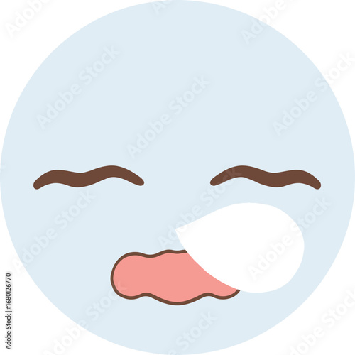 A cartoon pastel blue face emoji is sleeping with a runny nose.