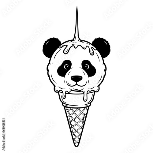 Graphic Panda Ice Cream Logo: Applicable as a brand in coffee shop, bakery or clothing packaging design, beautifully captures beverage and dessert themes.