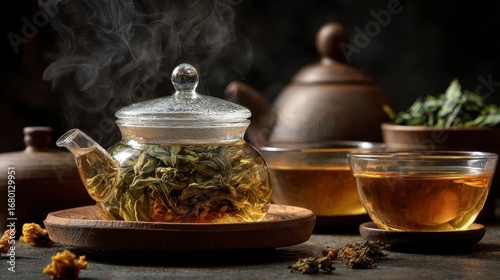 Close Up of Oolong Tea Ceremony with Gaiwan Tea Set
