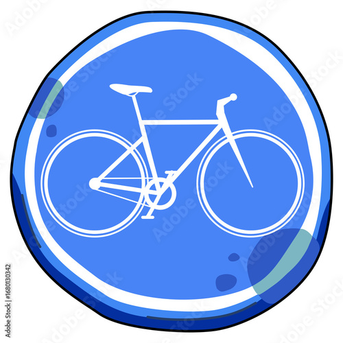 Blue Bicycle Lane Sign. A Framed Icon Representing Bicycle Path or Route