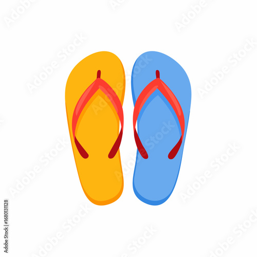 A pair of yellow and blue flip-flops, perfect for summer vacations and beach days