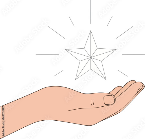 Hand Gently Holding a Shining, Eight-Pointed Star