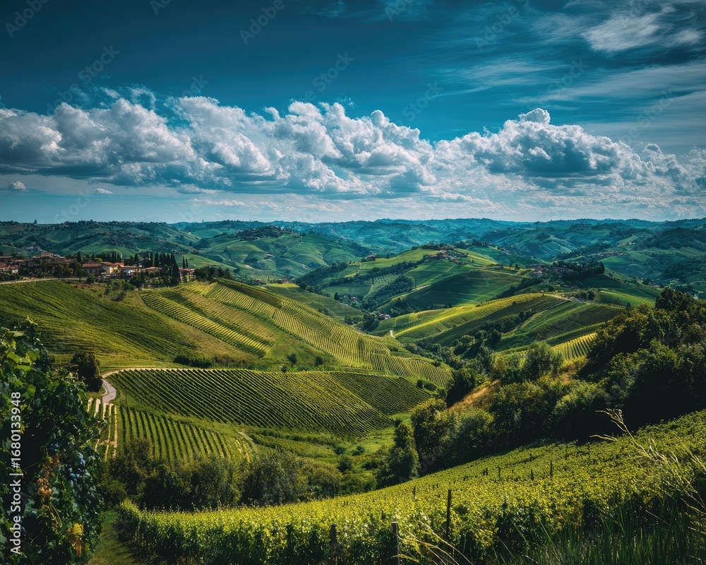 Fototapeta premium Vineyard Landscape In Rolling Hills Italy