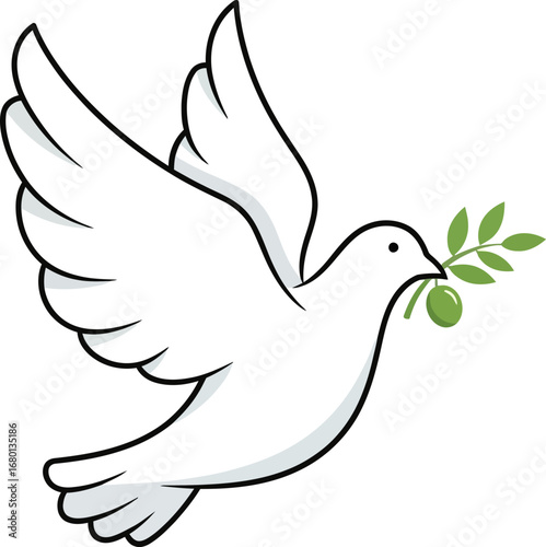 Dove of Peace with Olive Branch in Flight Illustration