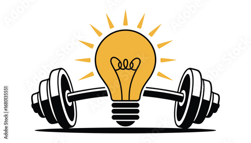 Creative Fitness Logo with Dumbbell and Light Bulb Icon Vector Illustration