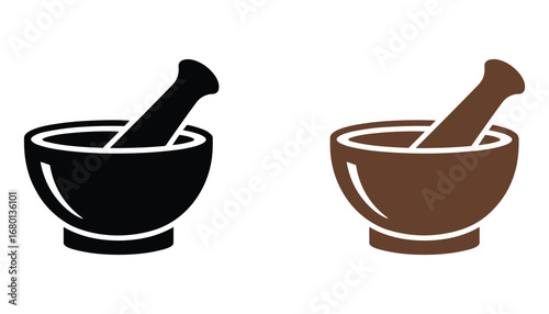 Mortar and Pestle Vector Illustration Herbal Medicine Pharmacy Icon Design