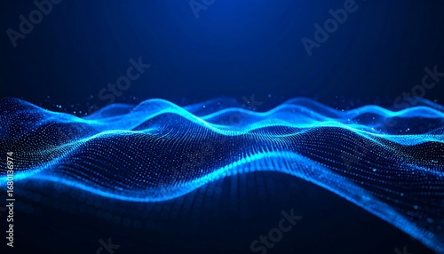 Abstract Blue Particle Wave: Digital Data Stream with Dynamic Flow and Depth
