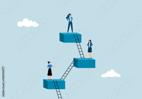 Career level, job position or company hierarchy, challenge to improve or career development, step to achieve goal or growth, ladder of success concept, people employee climb ladder to next level.