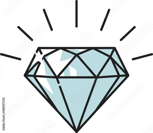 Sparkling Light Blue Diamond with Facets and Rays