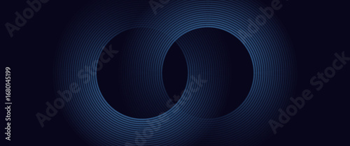 Abstract blue glowing geometric lines on dark blue background. Modern shiny blue circle lines pattern. Futuristic technology concept.