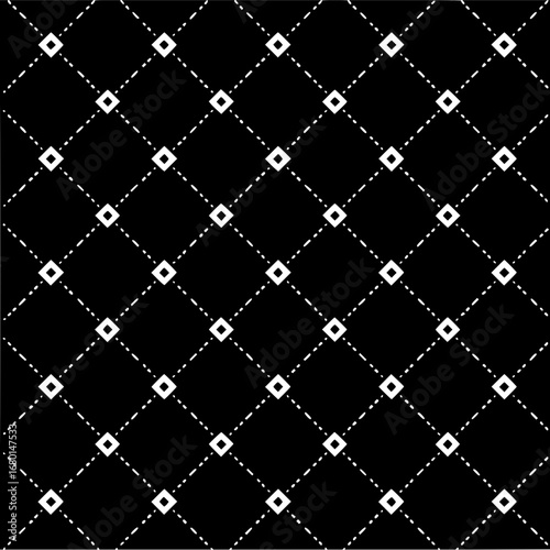 Black background with a repeating pattern of white diamonds and dashed lines forming a grid layout