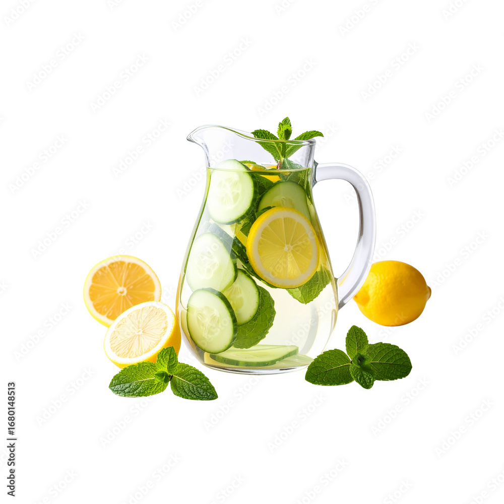 Fototapeta premium A refreshing glass of cold lemonade with fresh mint and a lemon slice