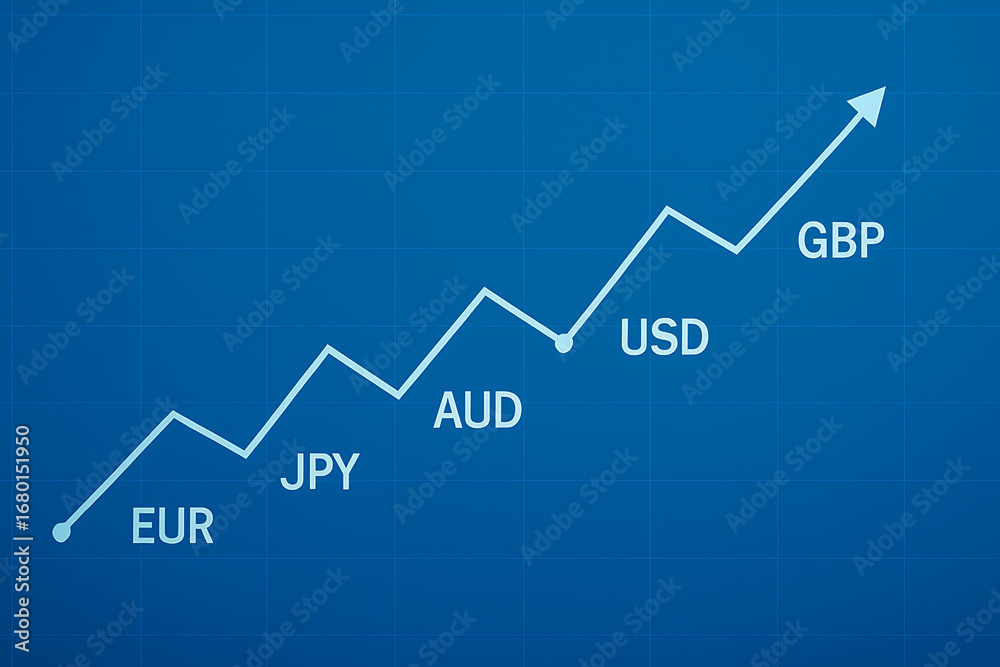 Obraz premium Forex currency trading chart financial market growth graph investment business finance forex market analysis upward trend economy stock exchange line graph EUR JPY AUD USD GBP rising arrow success con