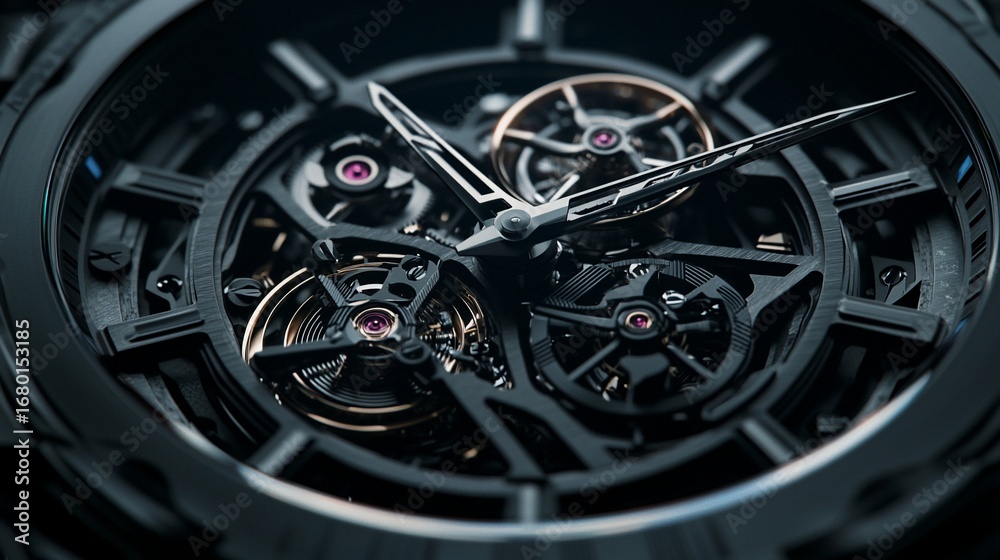Fototapeta premium Close-up view of a complex mechanical skeleton watch emphasizing intricate design