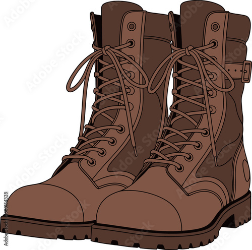 Brown Leather Lace-Up Boots with Buckle Detail