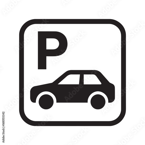 Parking silhouette black and white vector icon