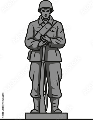 Grey-Scale Illustration of a Soldier Statue at Attention