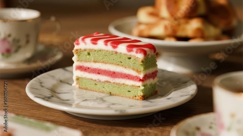 Wallpaper Mural Traditional Lapis Lazuli Cake Dessert with Red and White Icing Pattern on Marble Plate, Festive Delicacy Torontodigital.ca