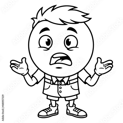 An illustration of a boy expressing hesitation or doubt can be used to promote various topics, such as online safety or children's rights.