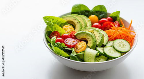 Fresh healthy salad bowl with mixed greens and colorful vegetables