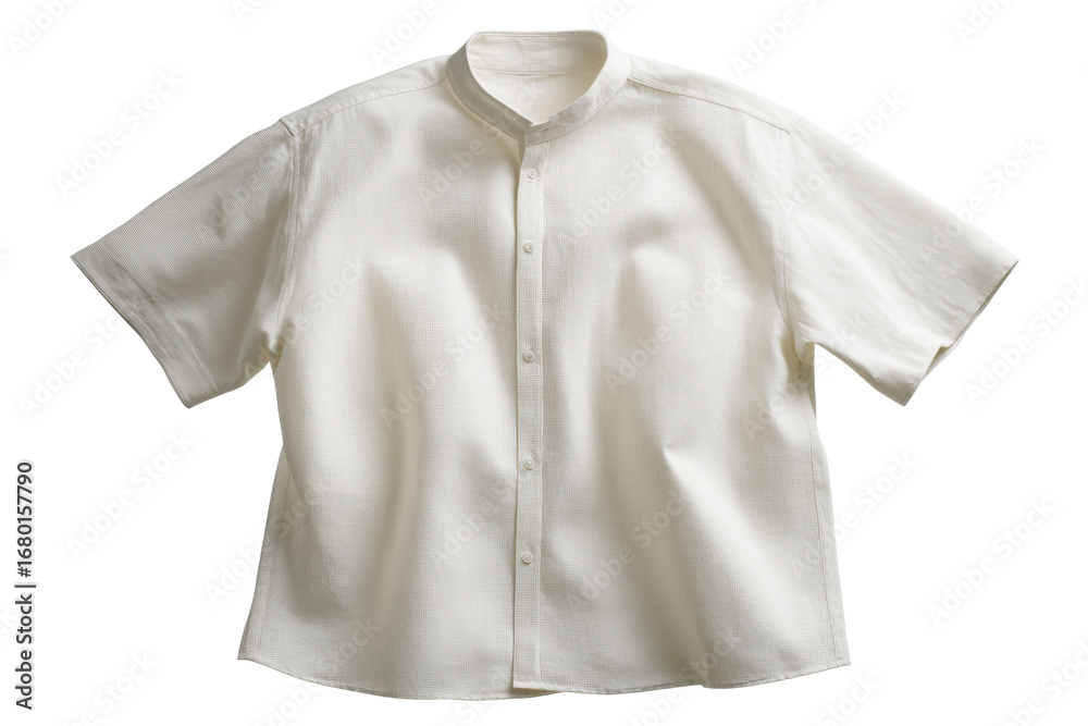 Fototapeta premium White Short-Sleeve Mandarin Collar Shirt Isolated on Transparent