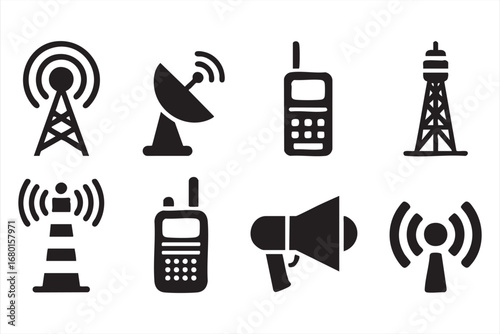 Wireless Network and Communication Icons Collection in Minimal Silhouette Style