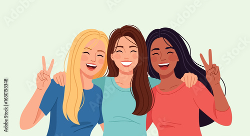 Cheerful Flat Style Diverse Women Friendship Illustration Artwork Design