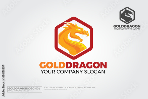 Gold Dragon Vector Logo Template. Vector illustration of stylized gold dragon logo illustration.