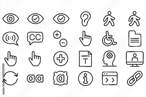 ADA WCAG Symbols: Wheelchair, Eye, Ear, CC, Link, Code
