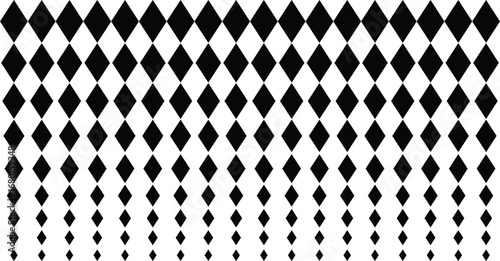 A black and white abstract image with a repeating diamond pattern. Geometric pattern of black diamonds on a white background. Seamless in one direction. eps 10
