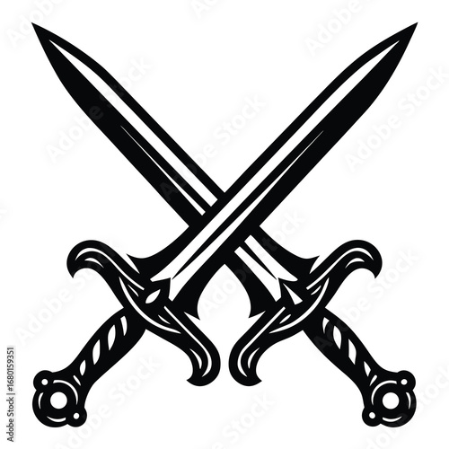 Two crossed swords, classic heraldic design, symbol of conflict and bravery emblem