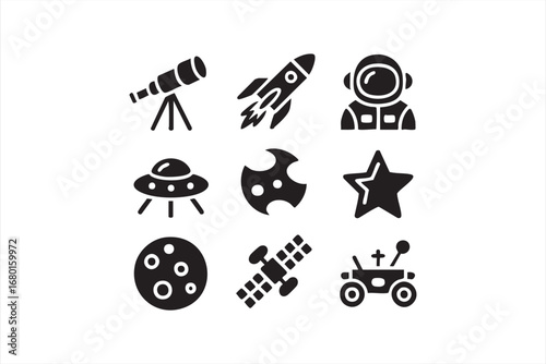 Cosmic Icon Set — Astronaut, UFO, Planet, Rocket, Star