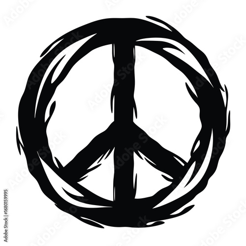 Rough Black and White Peace Symbol with a Distressed Edgy Aesthetic