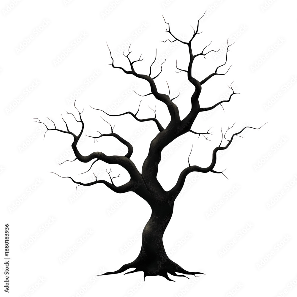 Fototapeta premium Gnarled black tree with twisted branches