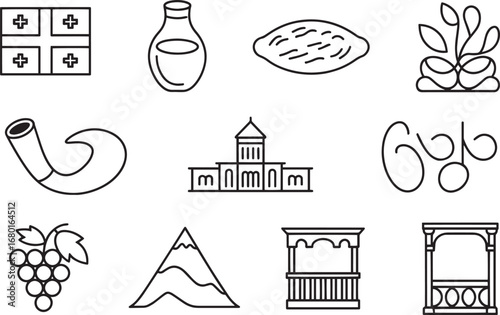 Georgian Cultural Icons A Collection of Symbolic Line Art Representing Georgia's Heritage
