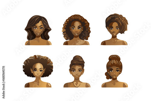 set of female model with hairstyle