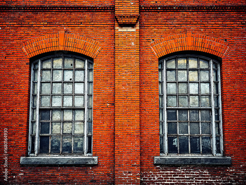 Industrial Building Facade with Large Brick Walls and Windows