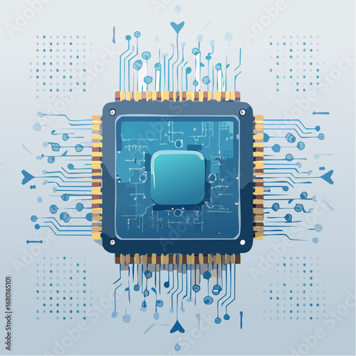 Stylized Illustration of a Blue Computer Processor Chip.