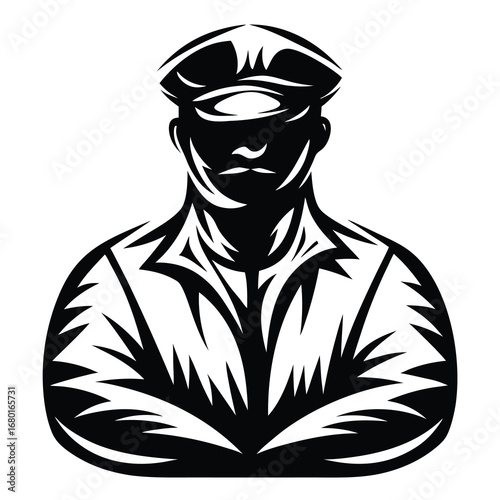 Striking Black and White Silhouette of a Military Figure in Uniform