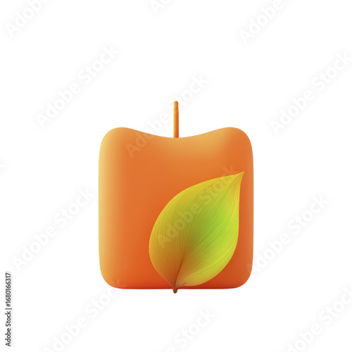 Rounded Orange Square With Green Leaf Emblem And Stem Transparent Background