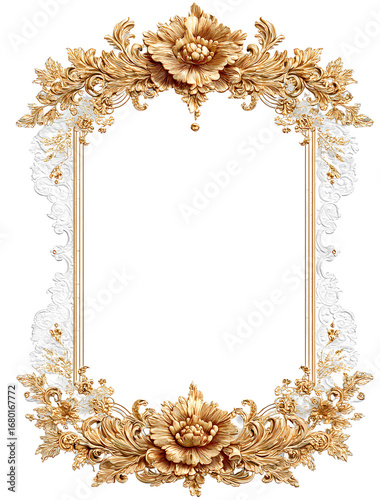 A gold frame with a flower design