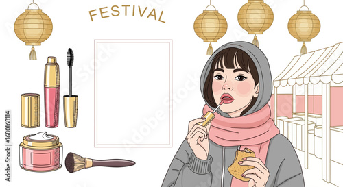 Glamorous at the festival: a stylish illustration of beauty and culture celebration
