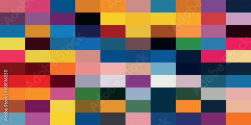 Abstract mosaic of colorful squares arranged in a grid pattern, creating a vibrant and pixelated effect.