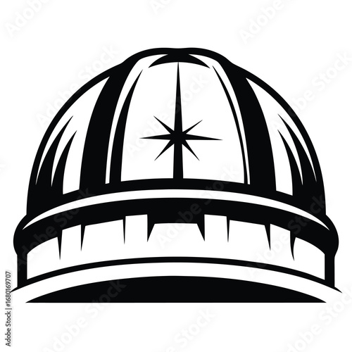 Black and white illustration of an architectural dome with a star symbol