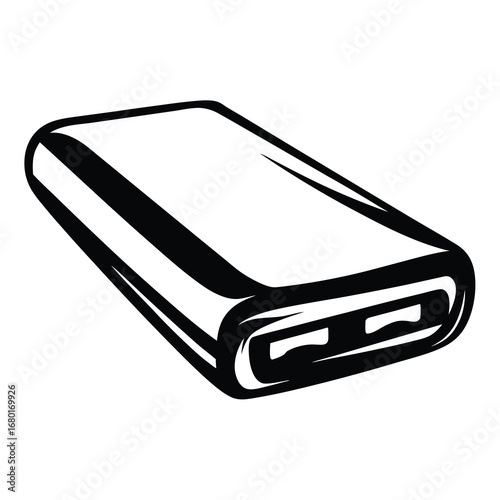 Stylized Black and White USB TypeC Connector Illustration with Thick Outlines