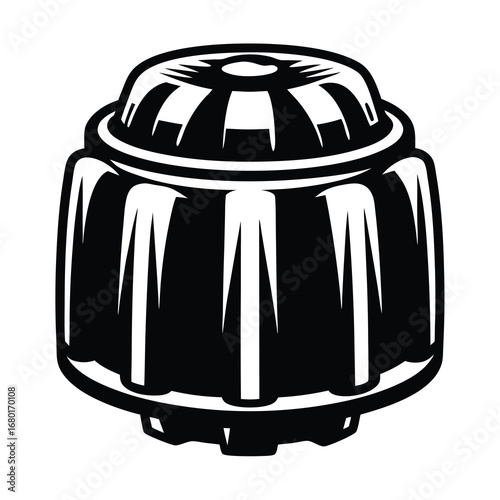 Monochrome vintage style knob illustration with detailed line work and shading