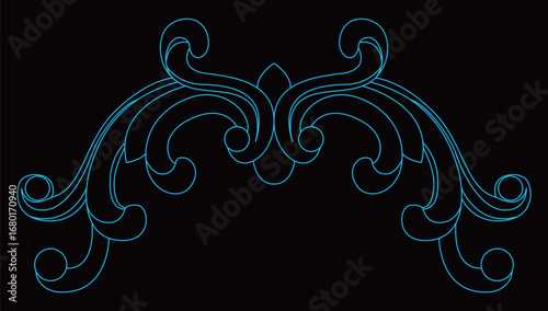 Abstract elegant symmetrical ornamental scroll pattern displays beautiful flowing curves.