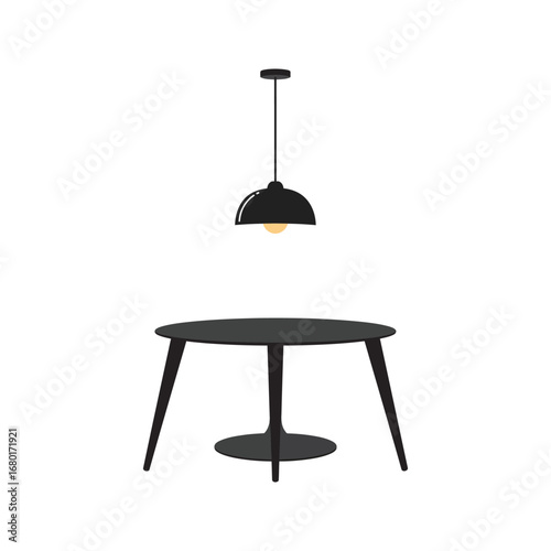 Furniture vector illustration set with table, chair, and lamp isolated on a white background