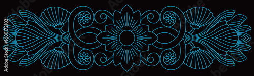 Classic symmetrical floral and scroll design forms an ornate border decoration.